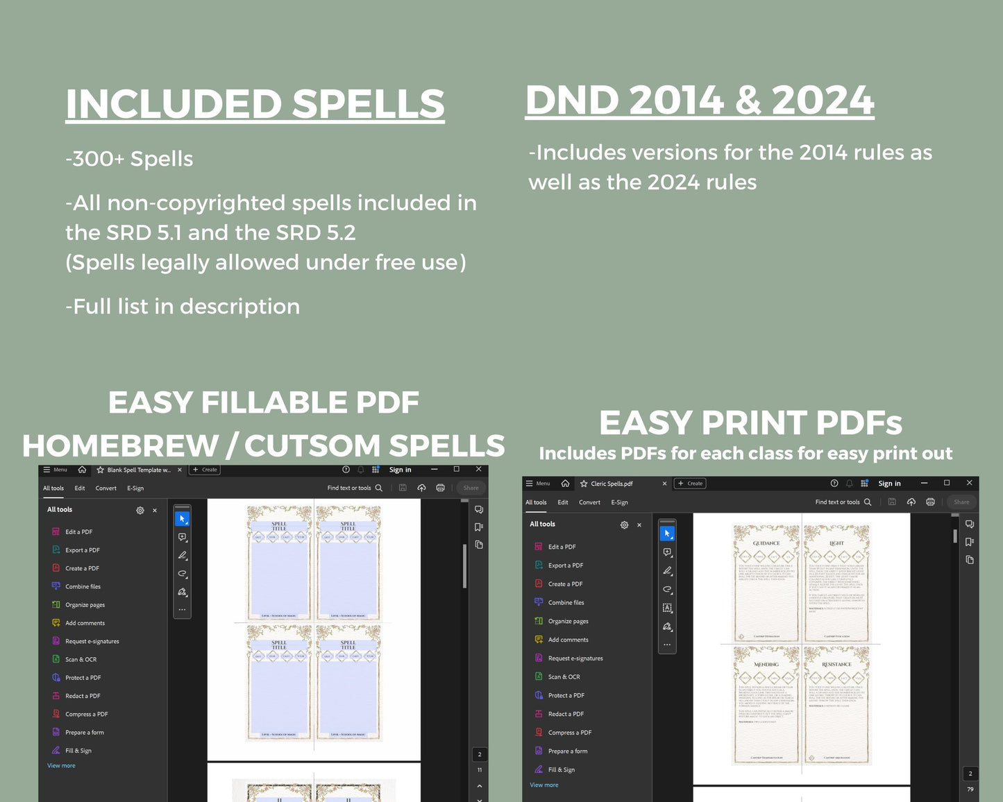 SRD spell information and printer information