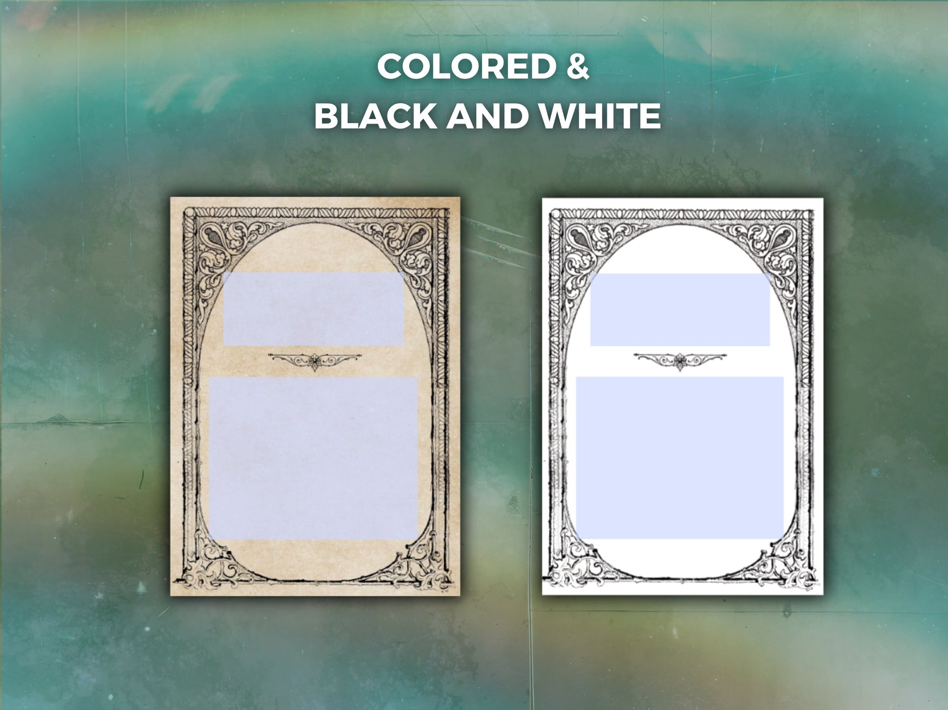 One black and white, and one parchment colored ttrpg quest card