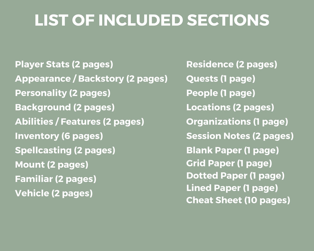 List of included sections