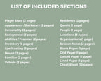 List of included sections