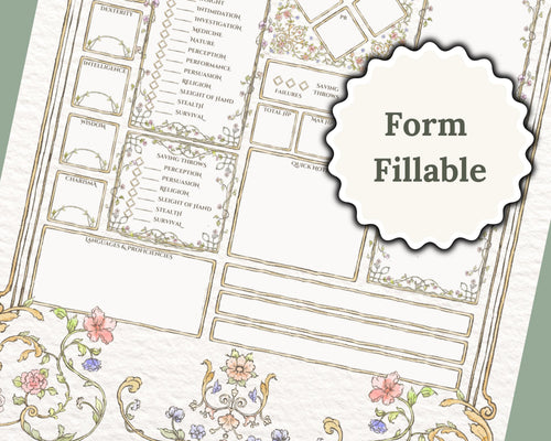 DnD Character Sheet with 'form fillable' label