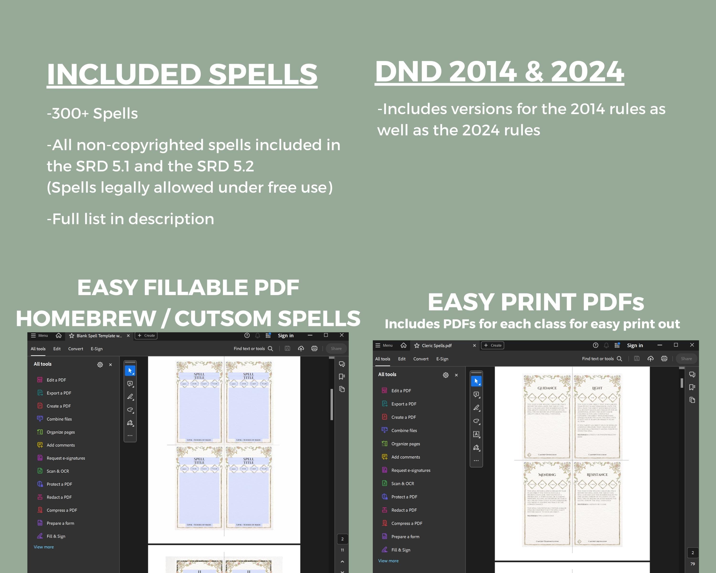 SRD spell information and printer information 