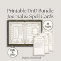 Printable DnD Bundle Journal & Spell Cards with 46 pages on a light gray background