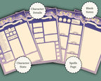Dnd character sheets with various sections