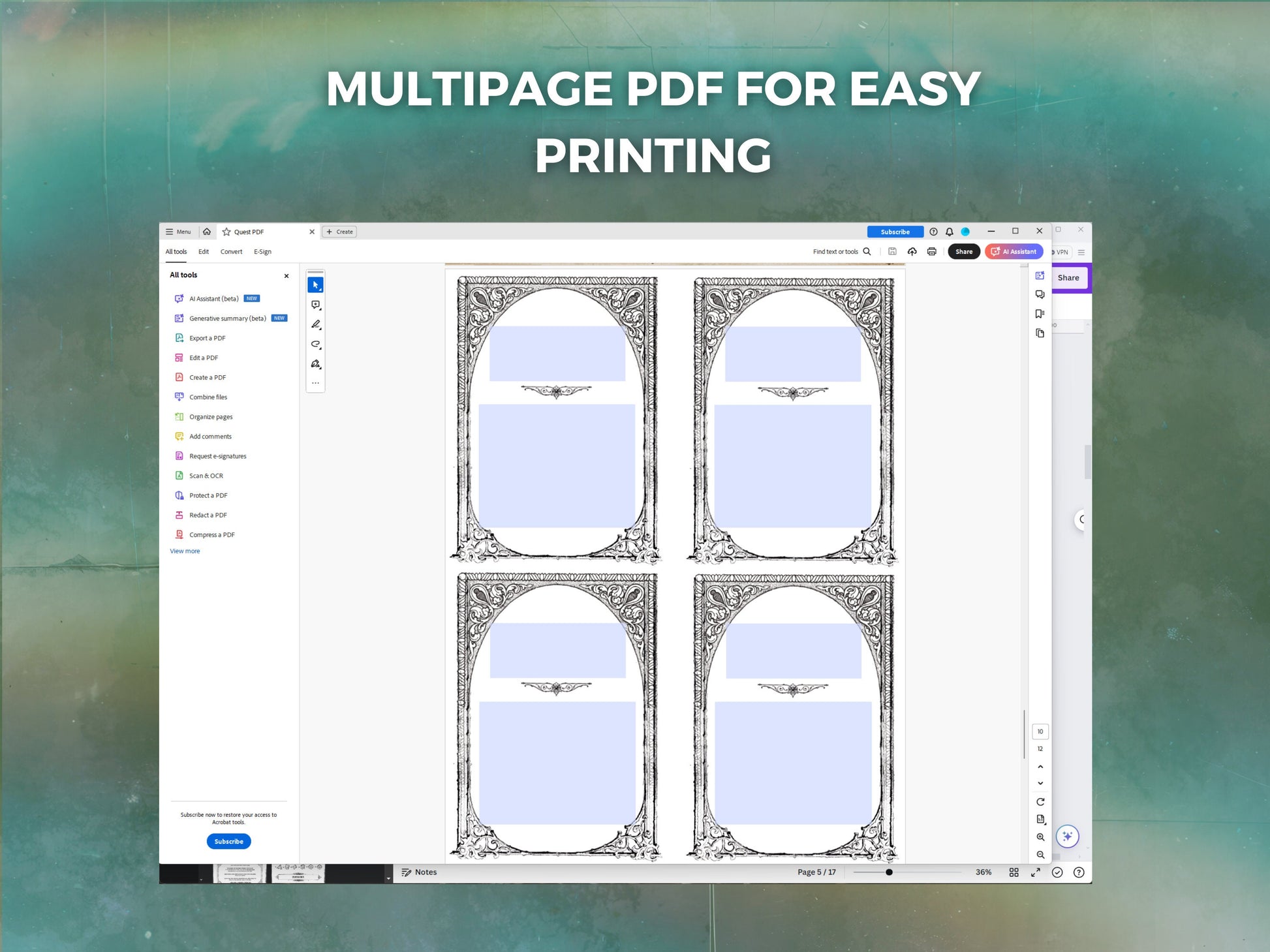 Printer preview for ttrpg quest cards