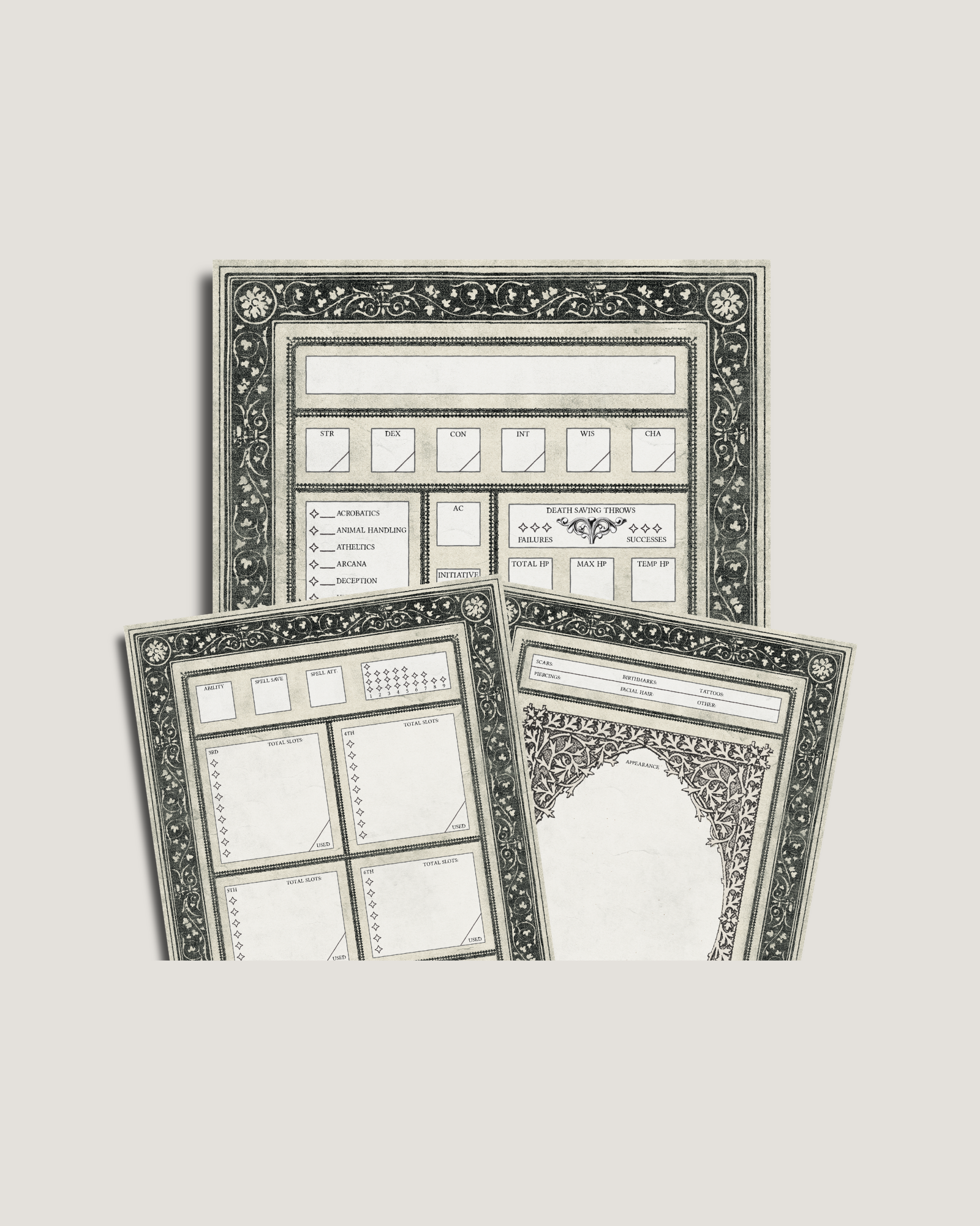 Medieval D&D Character Sheet - Printable