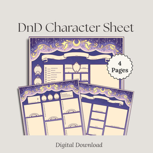 DND Character Sheet with decorative purple design