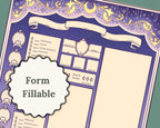 Zoomed in character sheet with text 'Form Fillable'