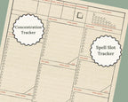 DnD spell slot page showing trackers and spell sections
