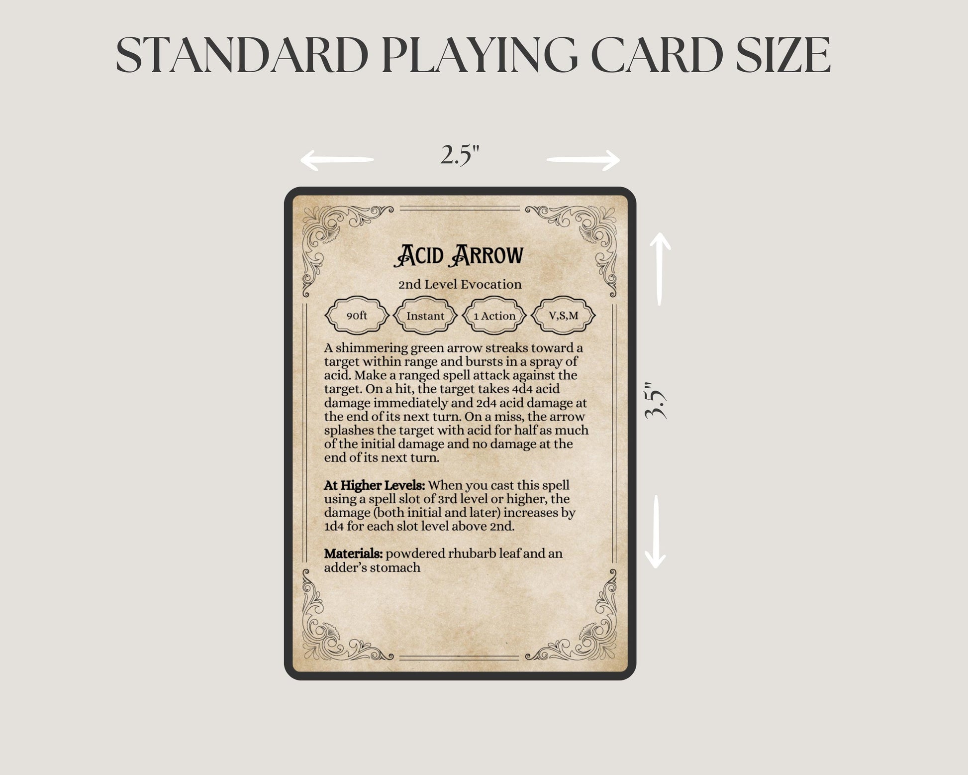 DnD spell card card size with dimensions 2.5"x3.5"