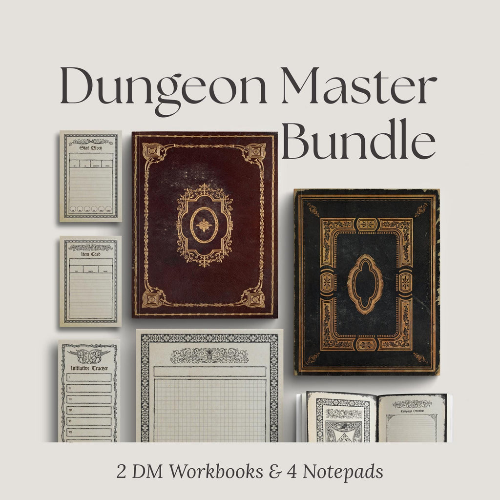 Dungeon Master Bundle with 2 DM workbooks and 4 notepads 