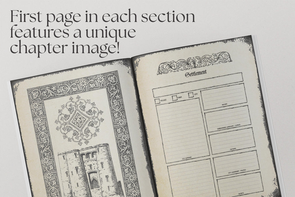 D&D open book preview showing a settlement page