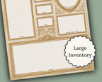 Inventory section of dnd character sheet with label 'large inventory'