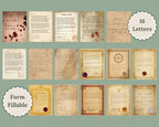 Collection of vintage letter templates with decorative elements 'form fillable