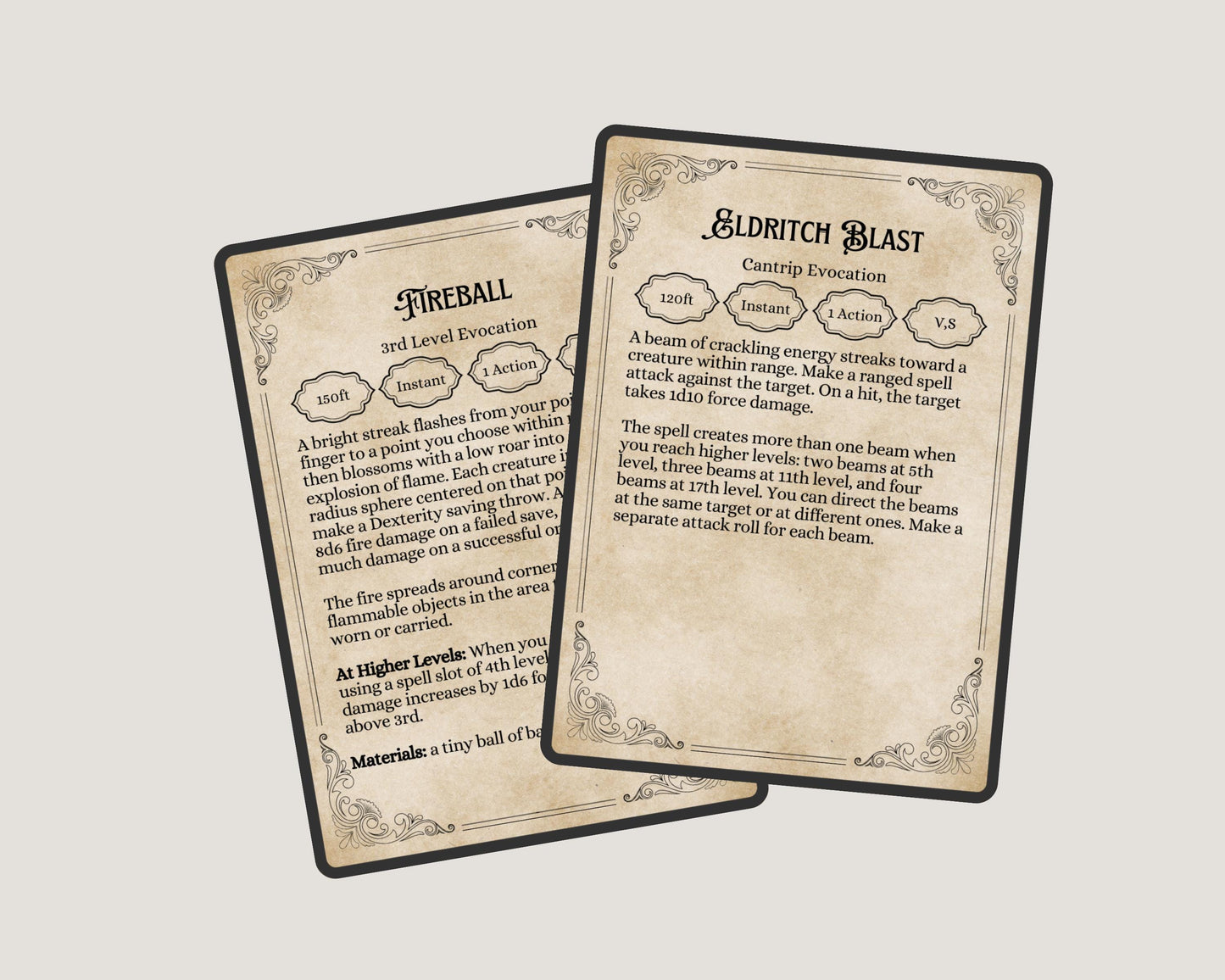 Two dnd spell cards with ornate border