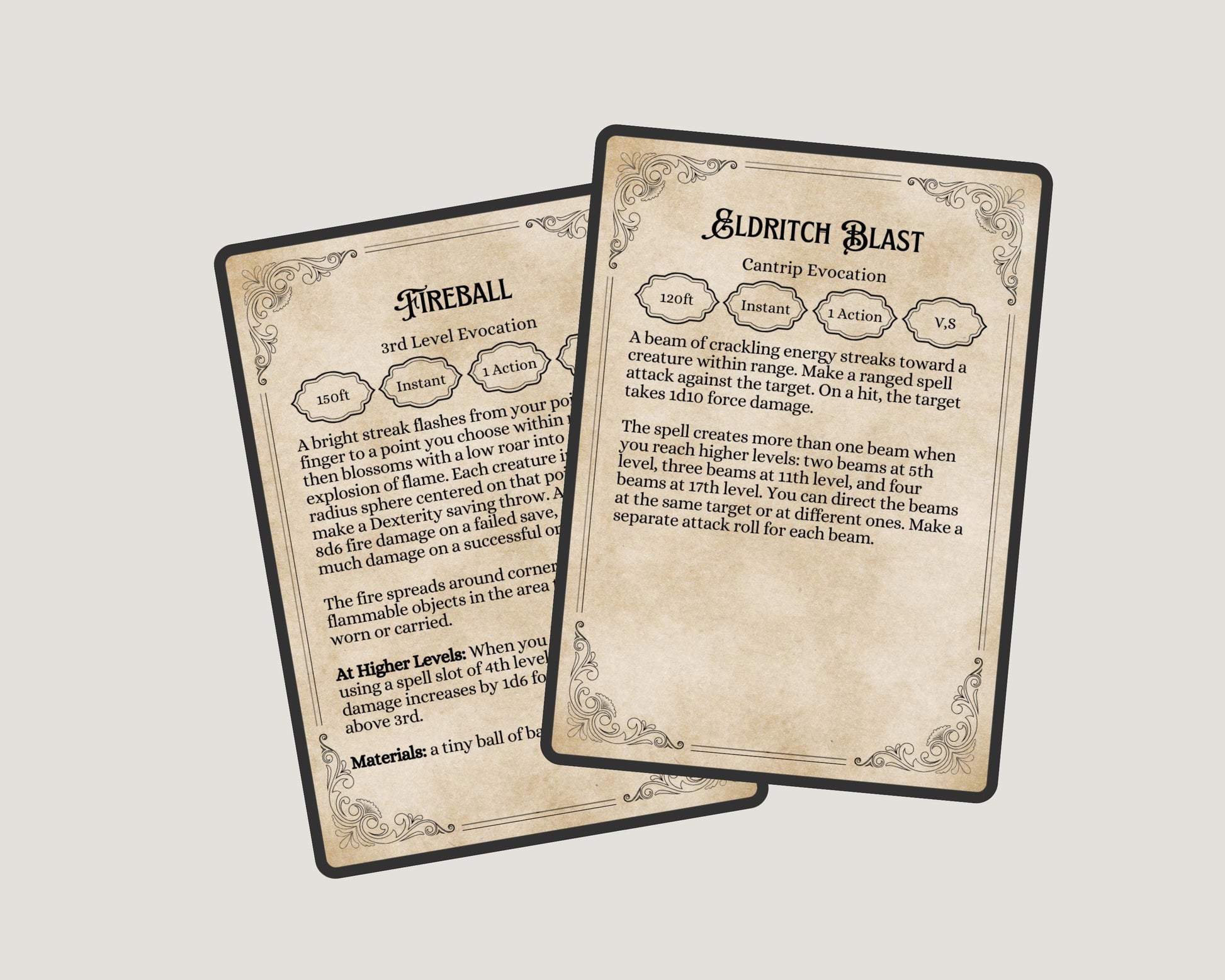 Two dnd spell cards with ornate border