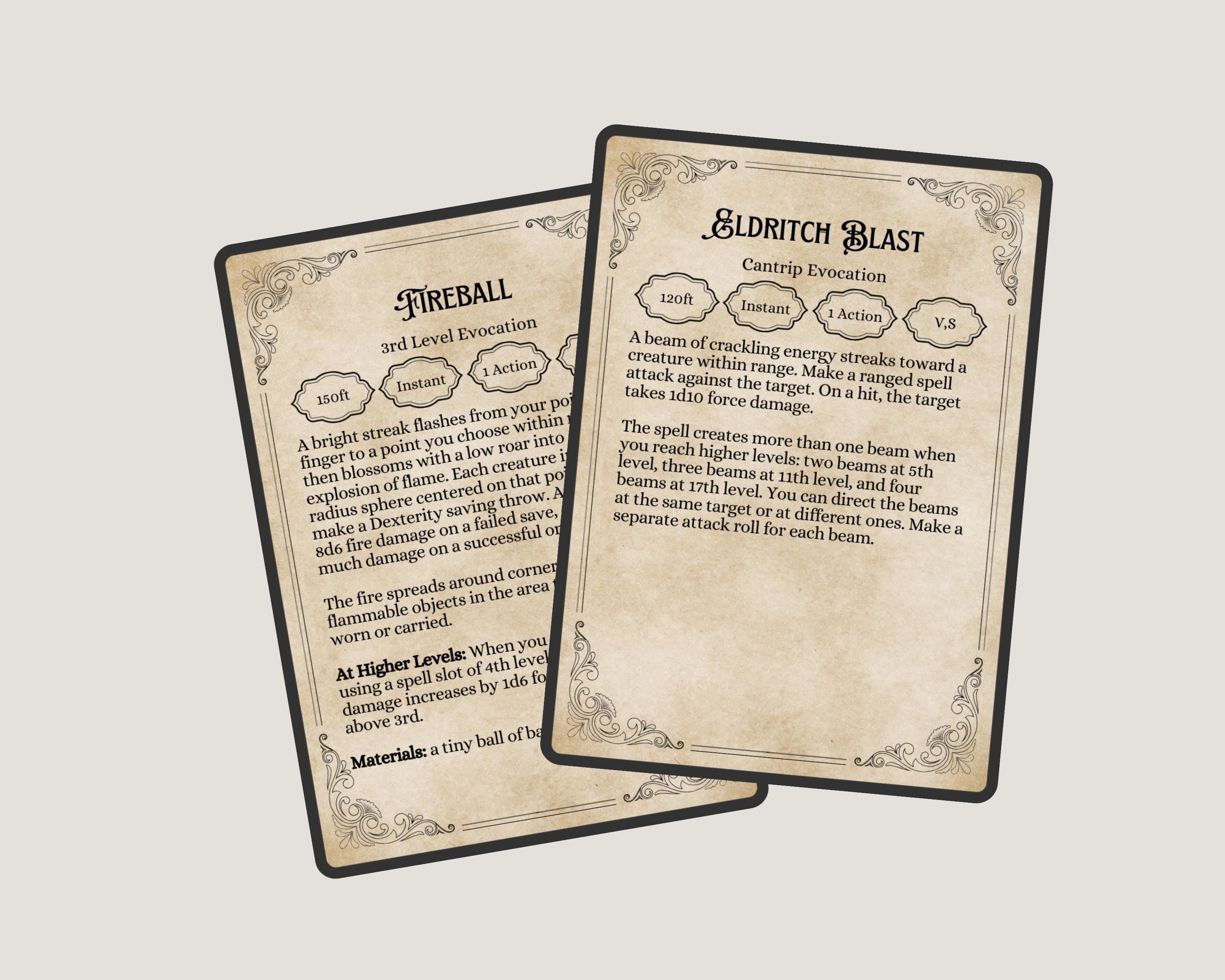 Two dnd spell cards with ornate border