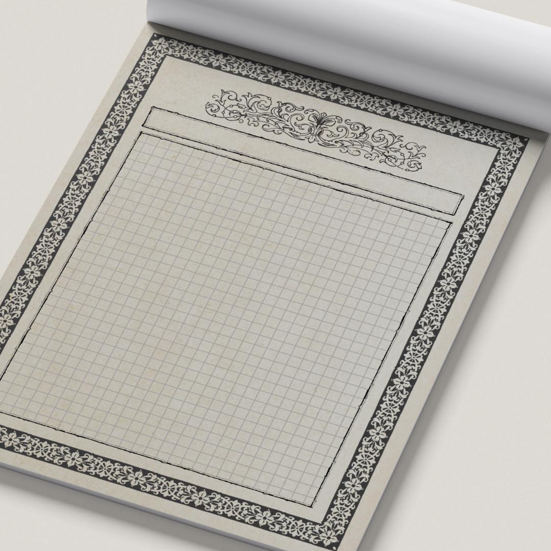 dnd map pad with grid paper and decorative border on a white background