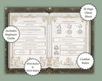 DnD Cheat sheet pages with various labels