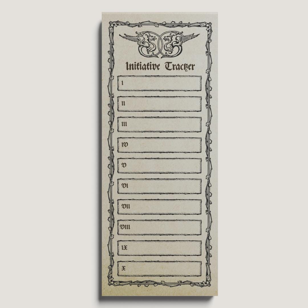 DnD Initiative tracker with Roman numeral labels on a beige background