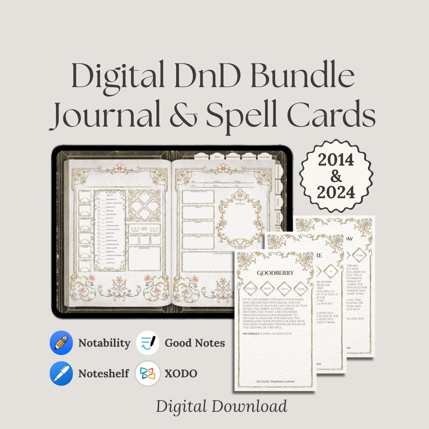 2014&2024 Digital character journal and spell cards promotional image 