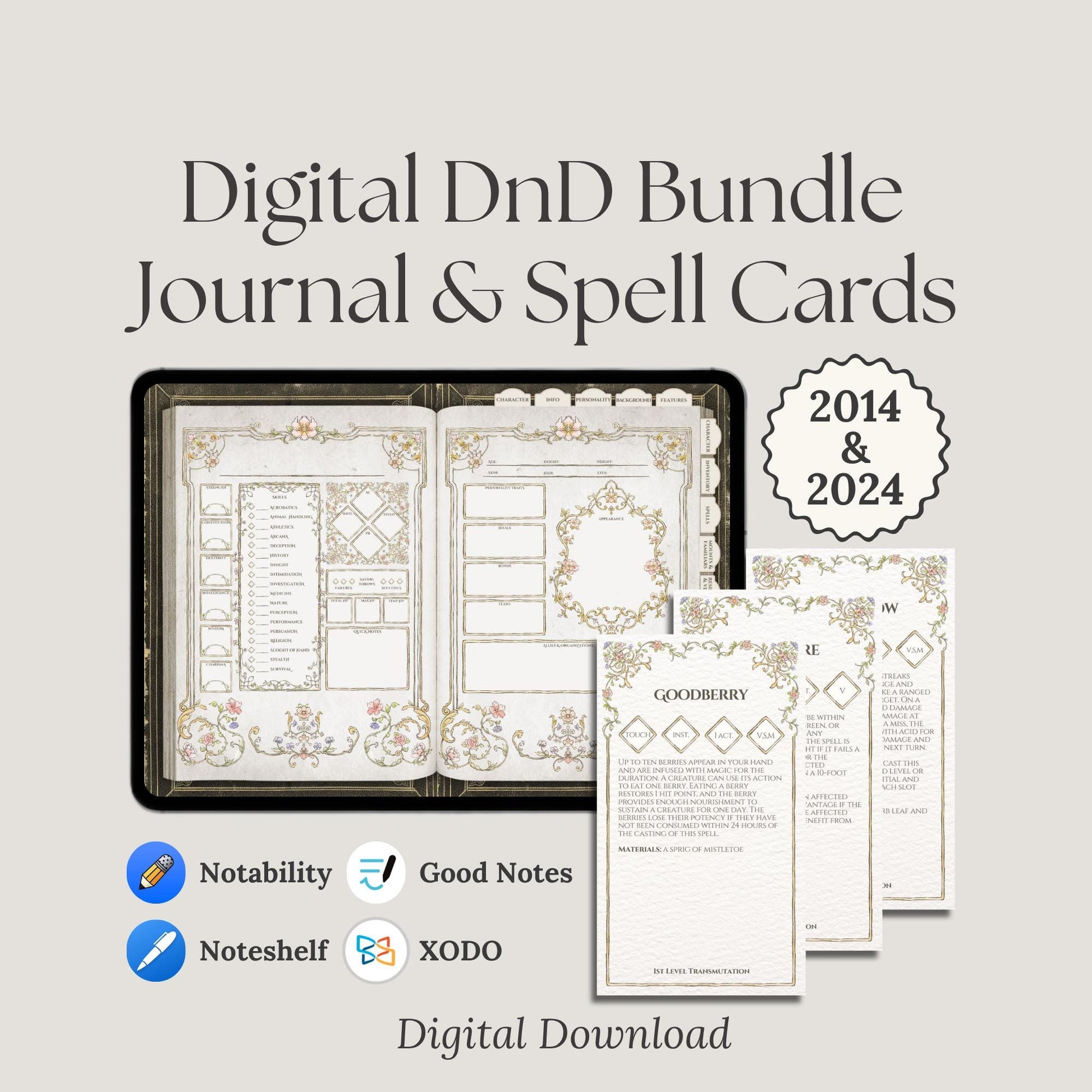 2014&2024 Digital character journal and spell cards promotional image 