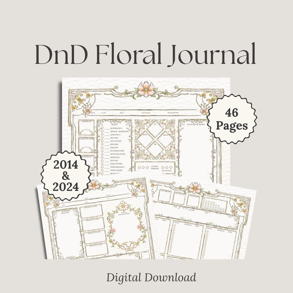 2014&2024 Digital Download DnD Floral Journal with sample pages '46 pages'