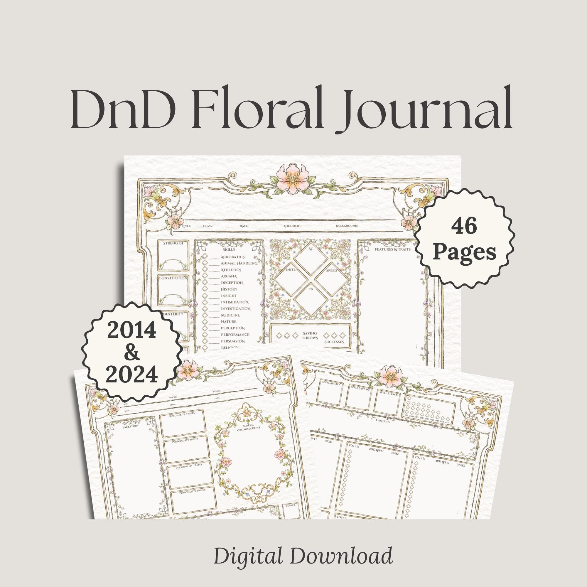 2014&2024 Digital Download DnD Floral Journal with sample pages '46 pages'