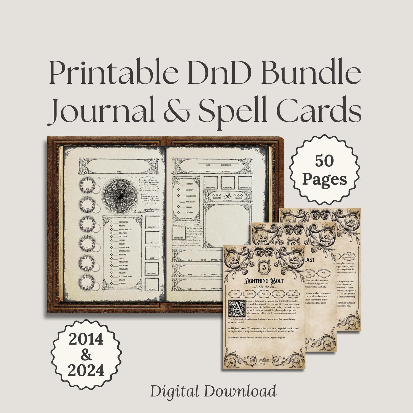 2014&2024 Digital Download Printable DnD Bundle Journal -50pages