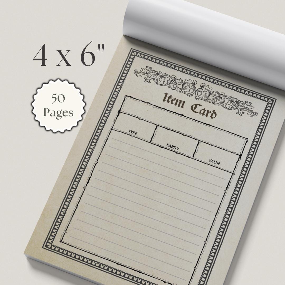 4x6" item card notebook with decorative design on a light background