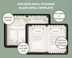Digital journal spell slot tracker with spell page and listed features 