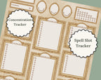 Spell page of DnD character sheet with labels 'concentration tracker' and 'spell slot tracker'