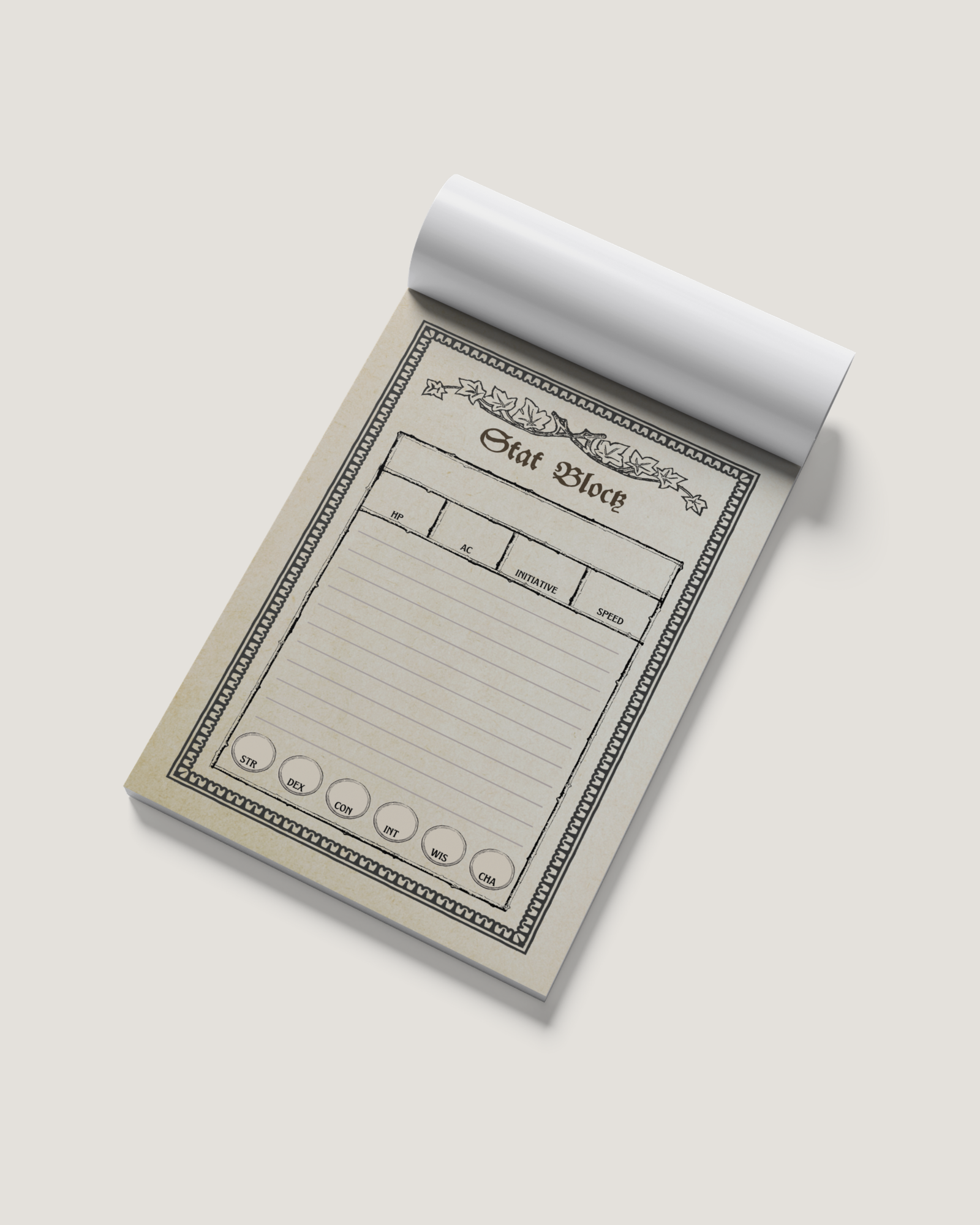 Gothic D&D Stat Block Notepad