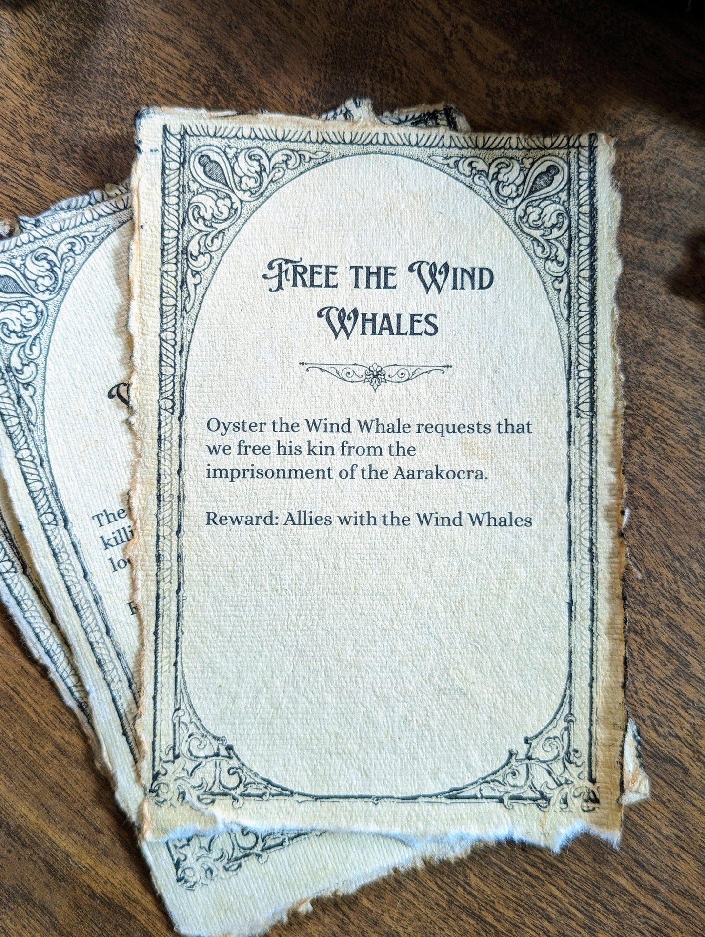 Close up of ttrpg quest cards