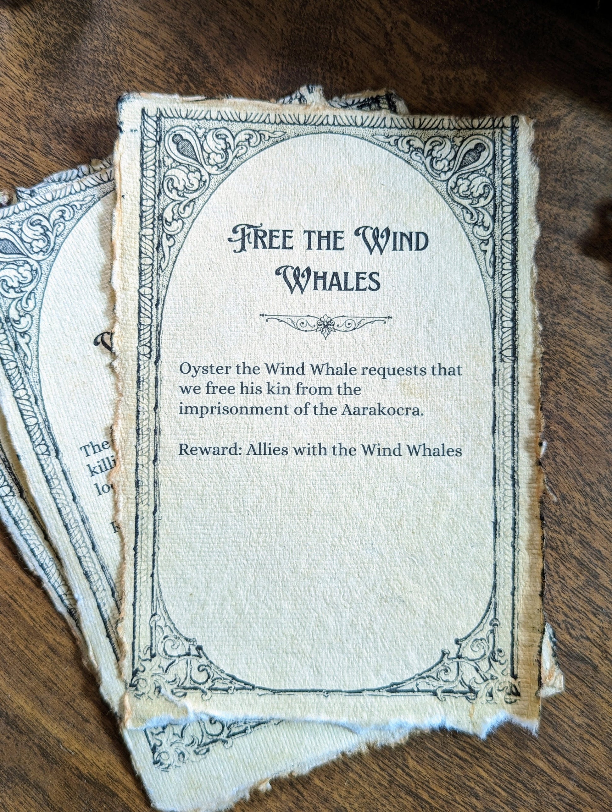 Close up of ttrpg quest cards