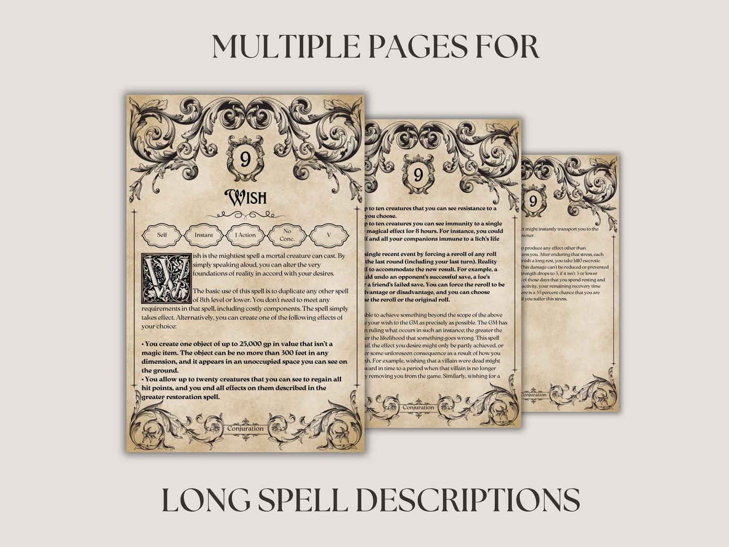 Decorative spell pages with intricate designs 