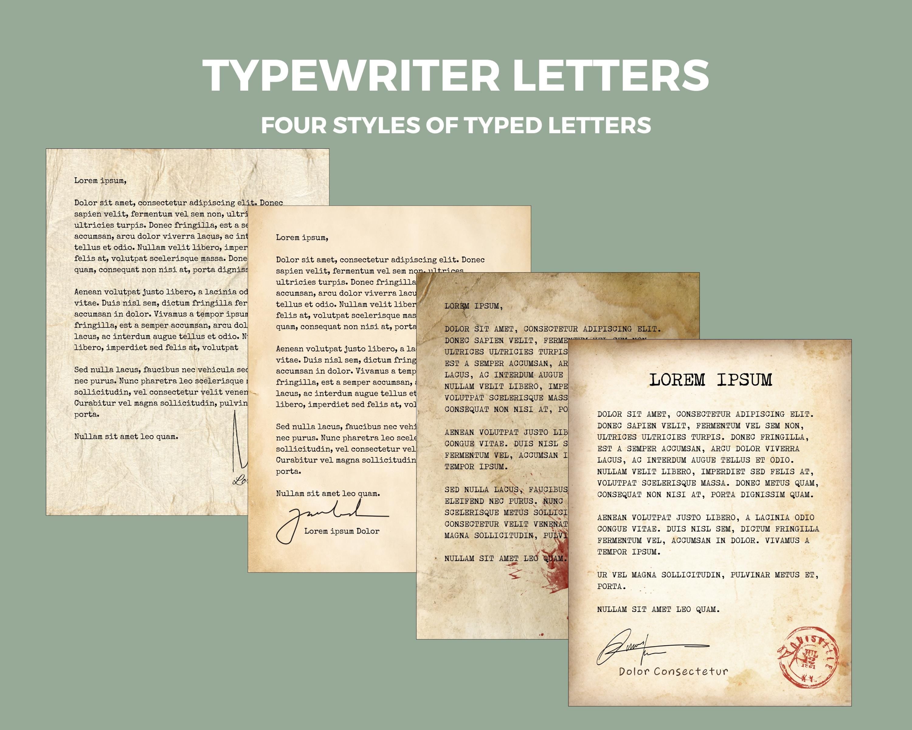 Four styles of typewriter letters 