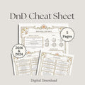 DnD Cheat Sheet digital download with 5 pages 