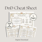 DnD Cheat Sheet digital download with 5 pages 