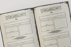 Two open pages of a notebook with decorative elements and npc sections.