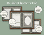 Preview of dnd character info sheet pages with various labels