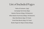 List of included pages for dnd session planner