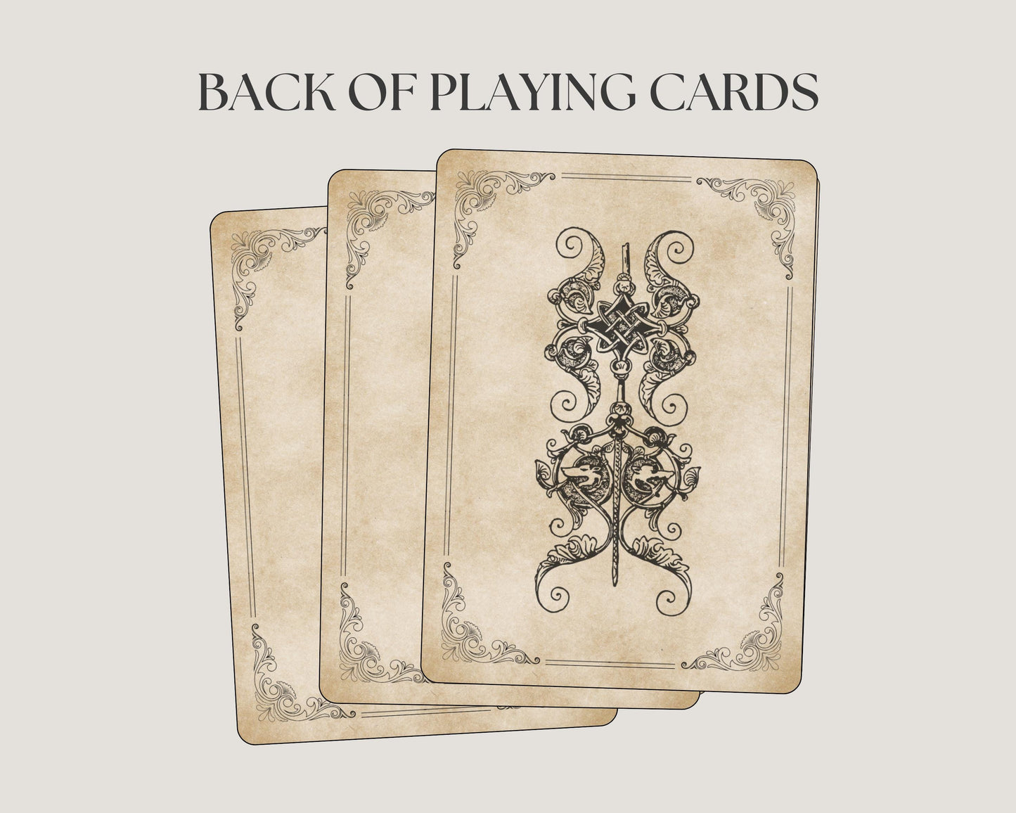 Back of playing cards with decorative design on a beige background