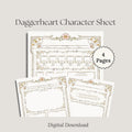 Floral Daggerheart Character Sheet with decorative elements - '4 page digital download'