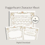 Floral Daggerheart Character Sheet with decorative elements - '4 page digital download'