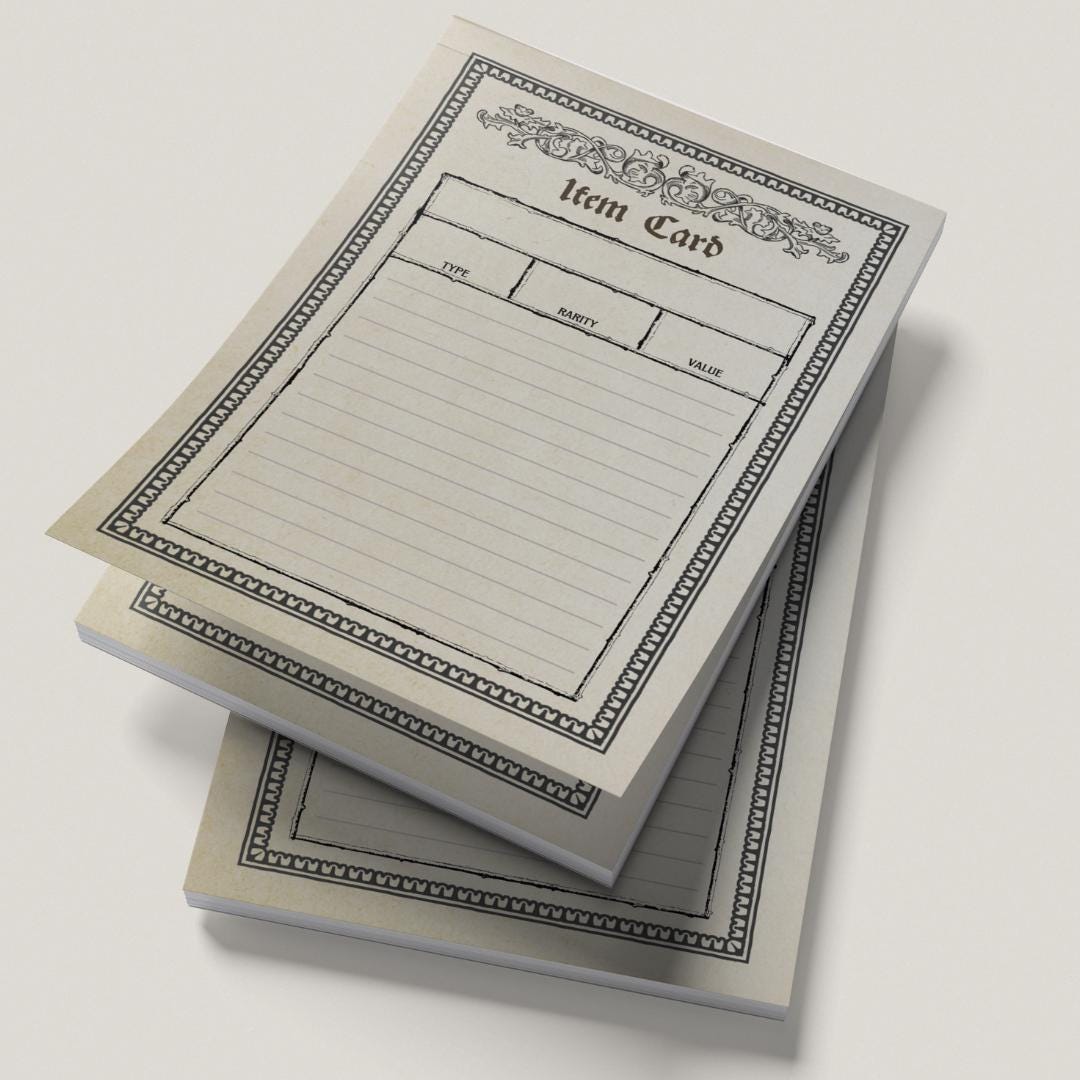 Stack of item card pads on a light gray background