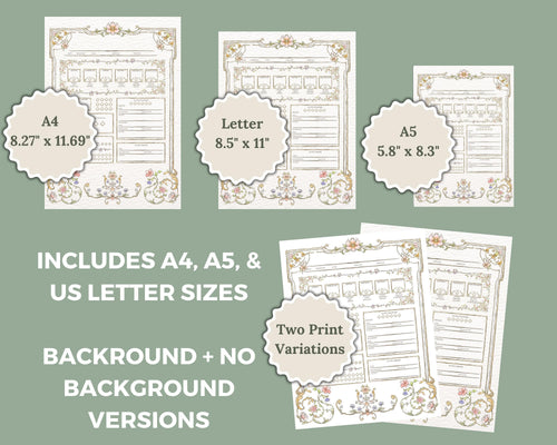Set of paper size comparison charts with A4, A5, and US Letter sizes 