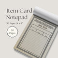 DnD Item Card Notepad with design on a light gray background
