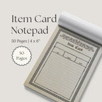 DnD Item Card Notepad with design on a light gray background