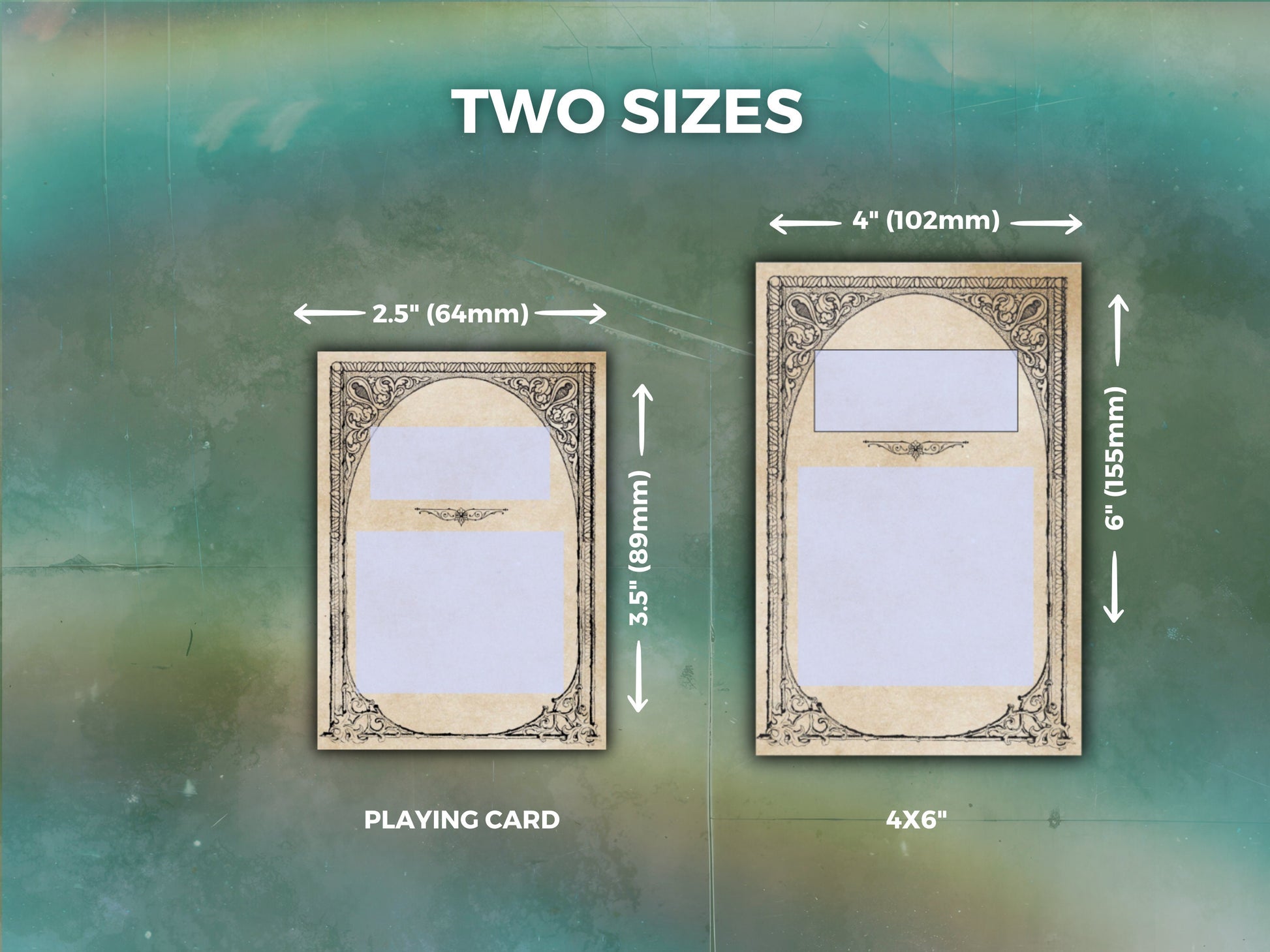 One quest card measuring 2.5x3.5" and another measuring 4x6"